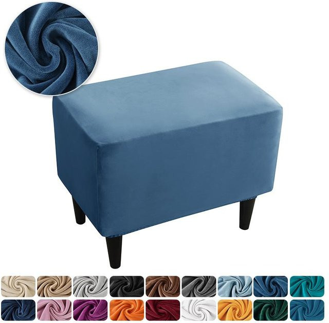 Yiran Furniture Fußhockerbezug aus elastischem Samt in Saphirblau, B/T/H: 55 x 35 x 20 cm - Bild 1