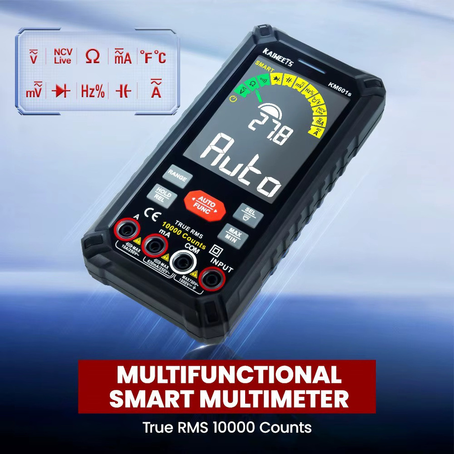 KAIWEETS KM601S Digitalmultimeter in Schwarz mit 10.000 Zählungen, True-RMS, Smart Mode, manuellem Modus und integrierter Taschenlampe - Bild 5