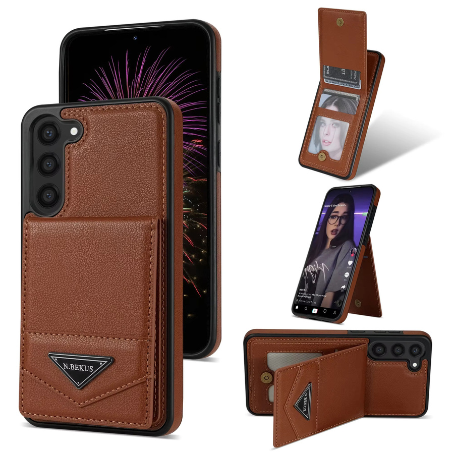 Vertikale Leder-Wallet-Tasche Solt für Samsung Galaxy S25 S24 Ultra S23 FE S22 S21 S20 Plus A54 A53 A14 A13 in Gold und Braun mit Kartenfach und Standfunktion - Bild 6