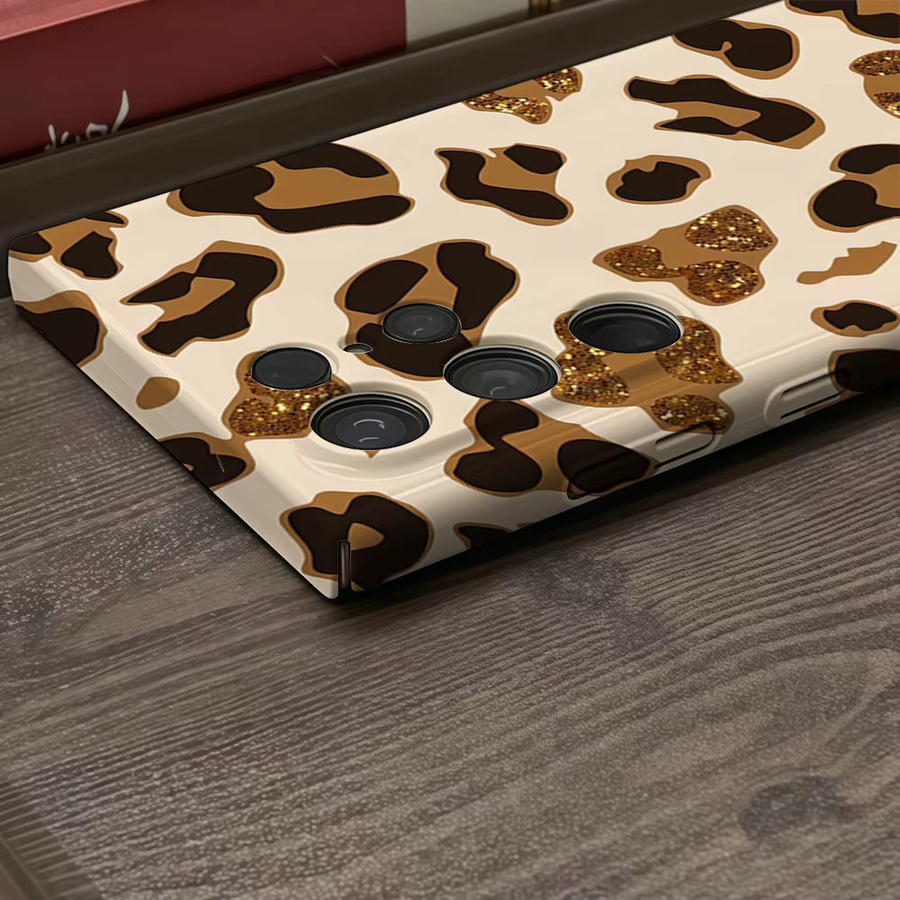 Potdemiel Handyhülle mit Leopardenmuster in Braun und Gold für Samsung Galaxy S25, S24, S23 Ultra Plus, A35 und A55 mit glänzender HD-Hartschale - Bild 3