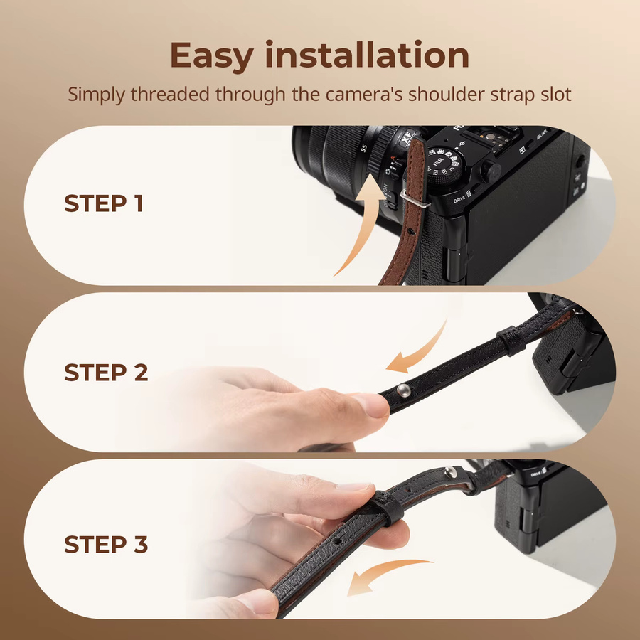 SmallRig Universal-Kamera-Schultergurt aus Leder mit O-Ring für SONY, Nikon und DSLR-Kameras, Braun/Schwarz - Bild 5