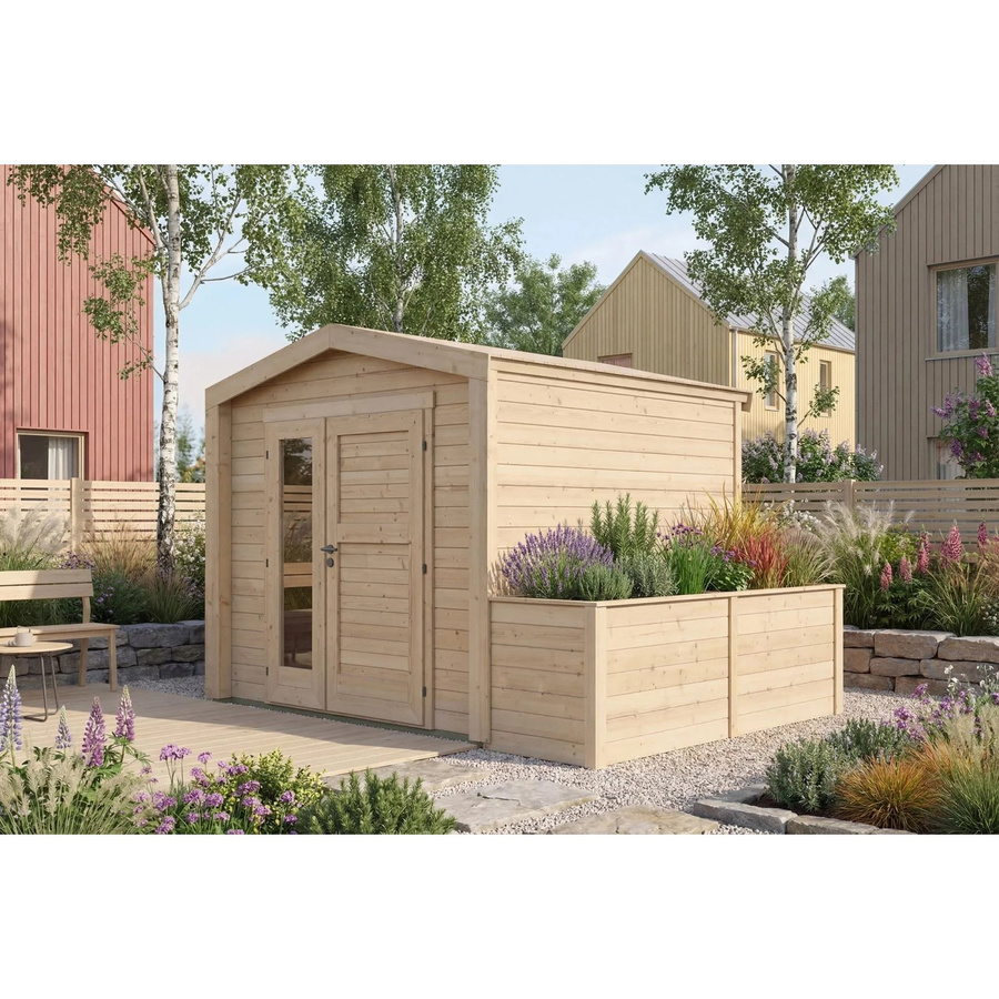 Weka Holz-Gartenhaus Killarney mit Satteldach in Natur Braun, B: 334 cm, T: 263 cm, H: 241 cm - Bild 2