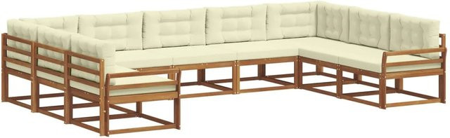 vidaXL Outdoor-Sofagarnitur aus Akazienholz in U-Form, 9-teiliges Set in Natur und Creme mit Kissen und Armlehnen - Bild 1
