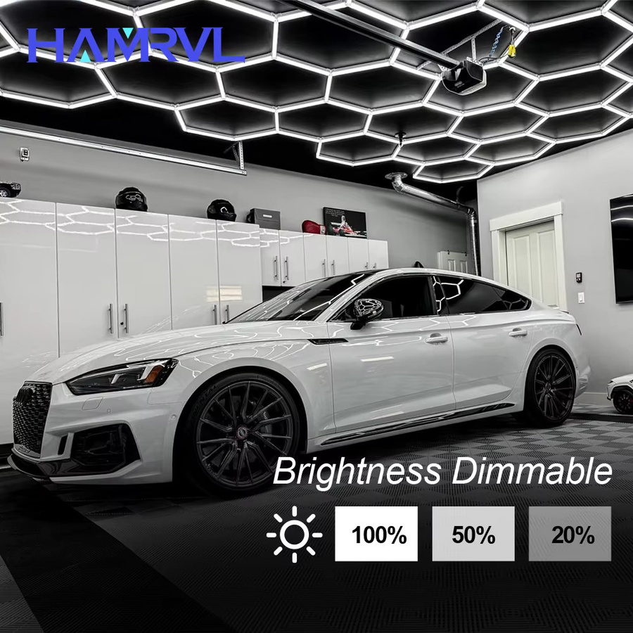 HAMRVL LED Garagenlampe mit Wabenstruktur in Weiß, dimmbare sechseckige Deckenleuchte für Werkstatt, Showroom und Fitnessstudio - Bild 4