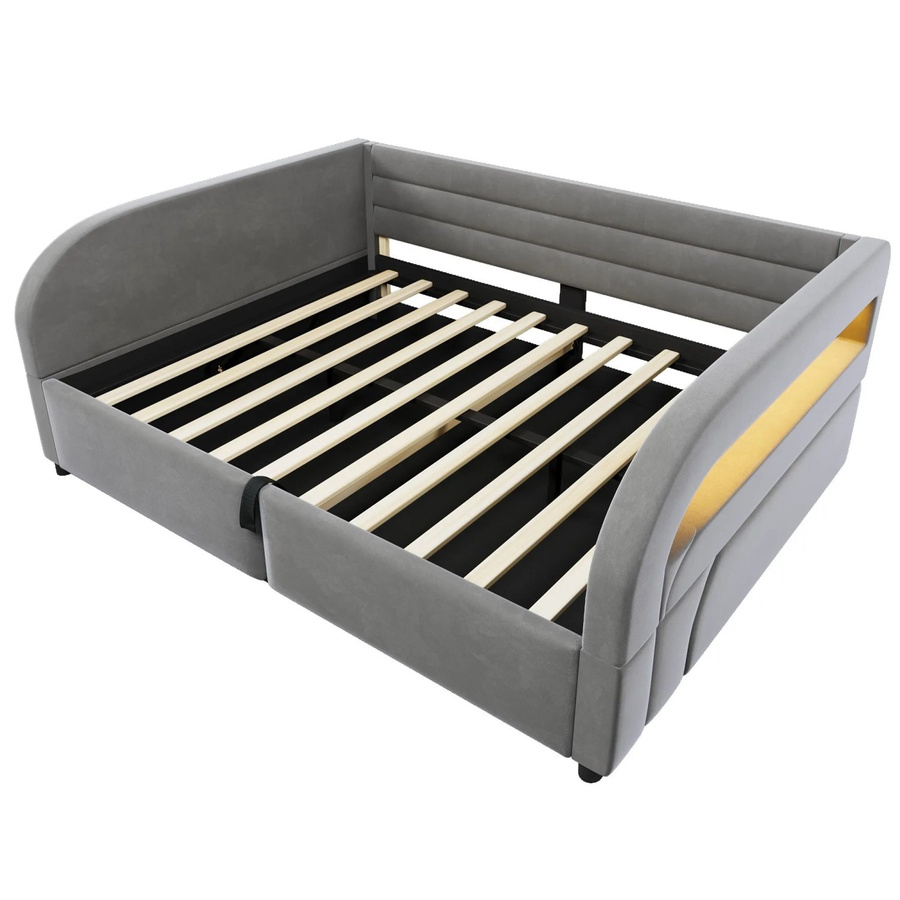 Merax Plattformbett mit Hydraulik-Stauraum und LED-Beleuchtung in Grau, B/T/H: 140 x 200 x 10d cm (Breite: 140 cm, Länge: 200 cm, Höhe: 10d cm) - Bild 2