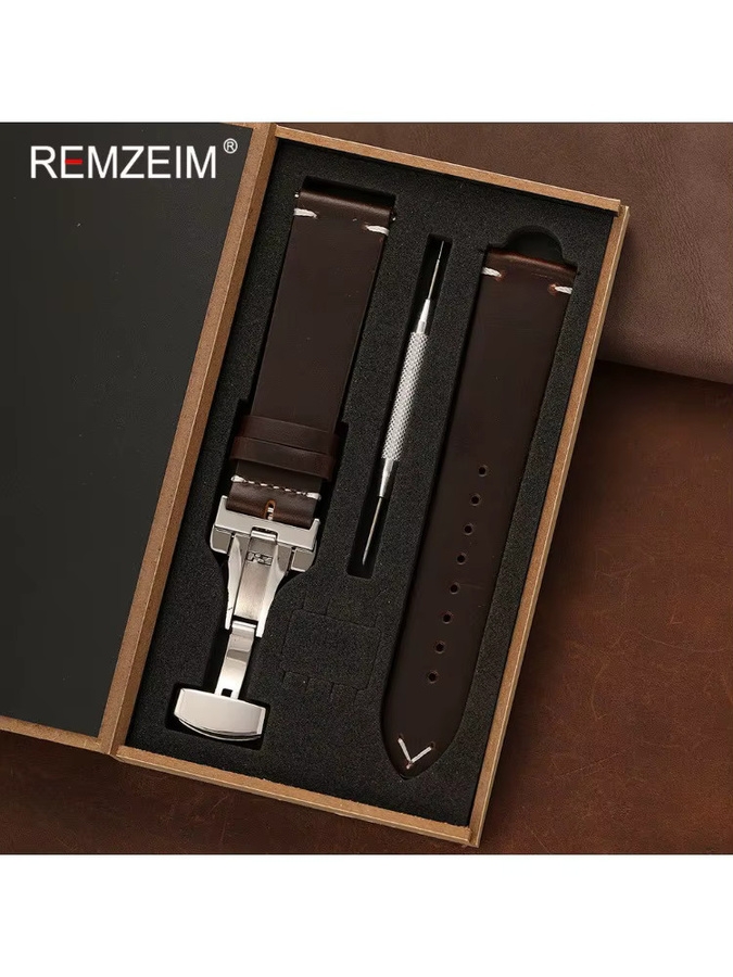 REMZEIM Uhrenarmband Ölwachsleder, Herren, Silber, 18 mm, 20 mm, 22 mm - Bild 2