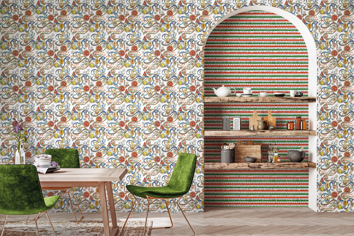 Jannelli & Volpi Tapete Pizza Margherita Design Multicolour Vlies-Tapete - Bild 1