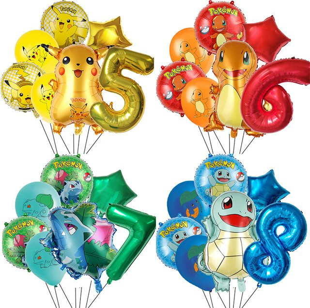 7-teiliges Pokemon Ballon-Set von Potdemiel mit Pikachu und Glumanda als Aluminiumfolien-Ballons für deine Anime Geburtstagsparty - Bild 1