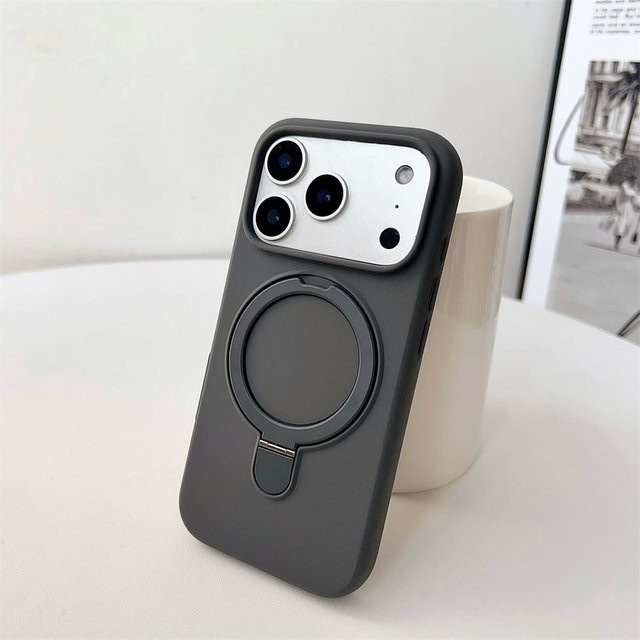 Apple MagSafe Magnetische Flüssigsilikon Handyhülle mit drehbarem Halter für iPhone 11 bis iPhone 17 Pro Max, Farbe: Grau - Bild 1