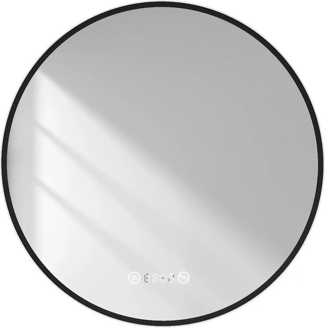 Emke Rund LED Badspiegel Schwarz mit Dimmfunktion, Uhr und Temperaturanzeige, Durchmesser: 60 cm - Bild 1