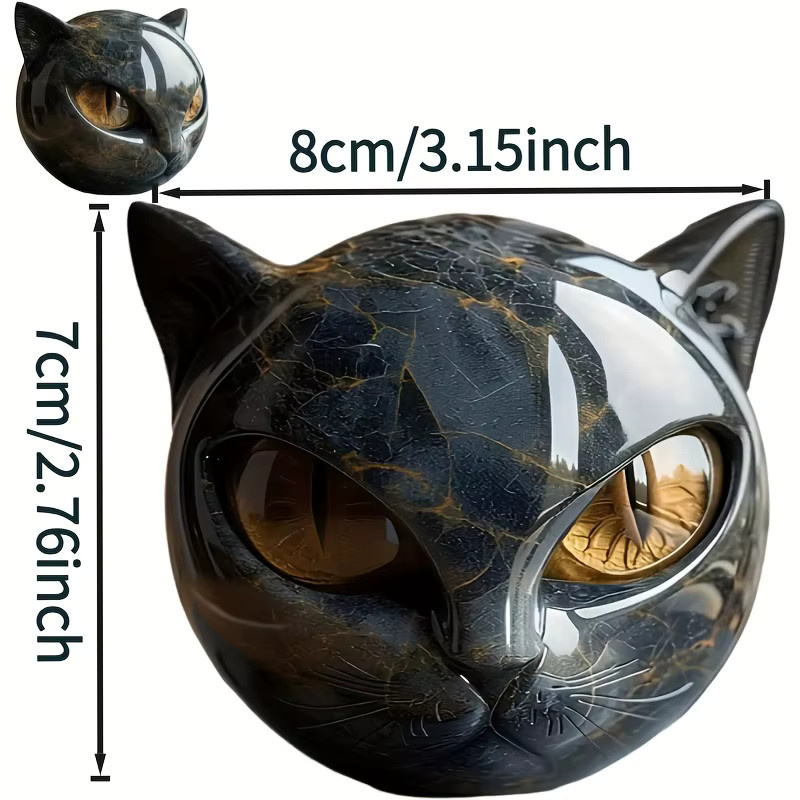 Handgeschnitzte Katzenkopfstatue von CrystalHola in Schwarz mit Marmorstruktur aus Kunstharz - Bild 6