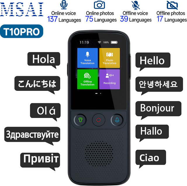 MSAI KI-Sprachübersetzer T10PRO mit ChatGPT für 137 Sprachen, Echtzeit-Sprach- und Fotoübersetzung, Tragbarer KI-Assistent in Weiß - Bild 1