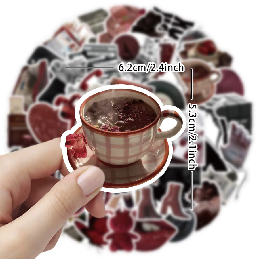 50 Stück dekorative Aufkleber in Rot und Schwarz von BulingBulingStickers Store für Tagebücher, Handyhüllen und Laptops - Bild 4