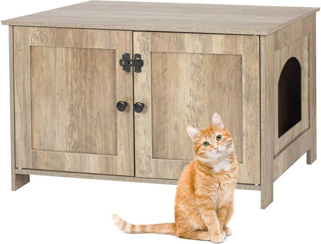 Relaxdays Katzenschrank in Holzoptik Braun aus MDF und Metall, Abschließbar, B/T/H: 46 x 44,5 x 78,5 cm - Bild 1
