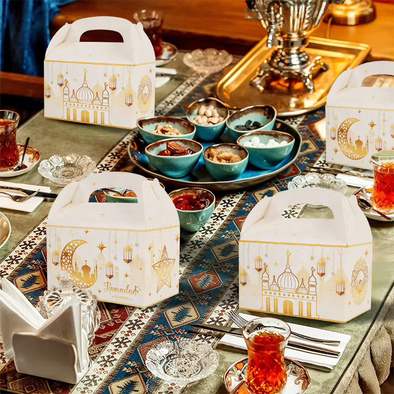 ZQNYCY Ramadan Geschenkboxen für EID Mubarak, weiße Papier-Verpackungsboxen für Süßigkeiten und Snacks zur islamischen Party-Dekoration - Bild 2