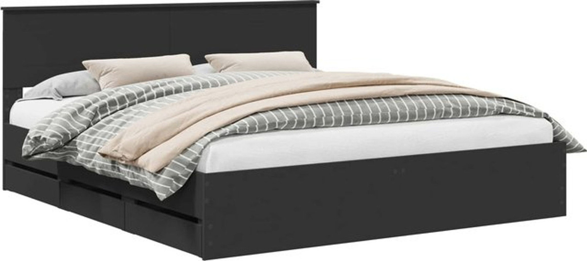 vidaXL Funktionsbett mit Schubladen aus Holzwerkstoff, Schwarz, B/T: 200 x 200 cm - Bild 1