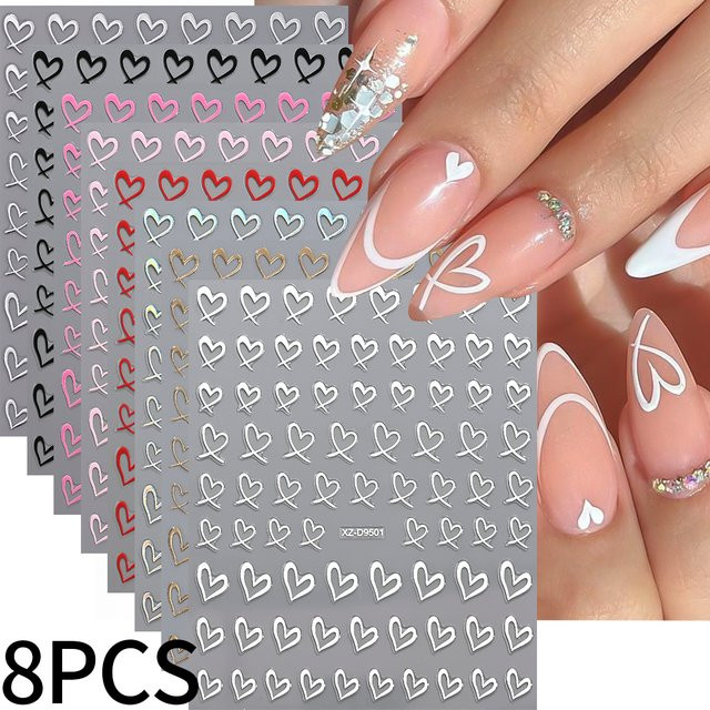 HotPress Nail Art Aufkleber, 8 Stück, Herz-Design, DIY Maniküre - Bild 1