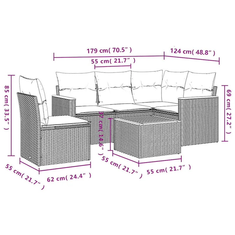 vidaXL 6-tlg Garten-Sofagarnitur in L-Form aus schwarzem Poly-Rattan mit Kissen und pulverbeschichtetem Stahlgestell - Bild 2