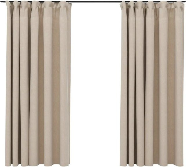 vidaXL Verdunkelungsvorhänge in Leinenoptik mit Haken, 2 Stück, Beige, B: 140 cm, H: 175 cm - Bild 1