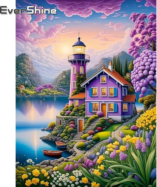 EverShine DIY Diamond Painting Set Leuchtturm Landschaft Mosaik Kit Multicolour - Bild 1