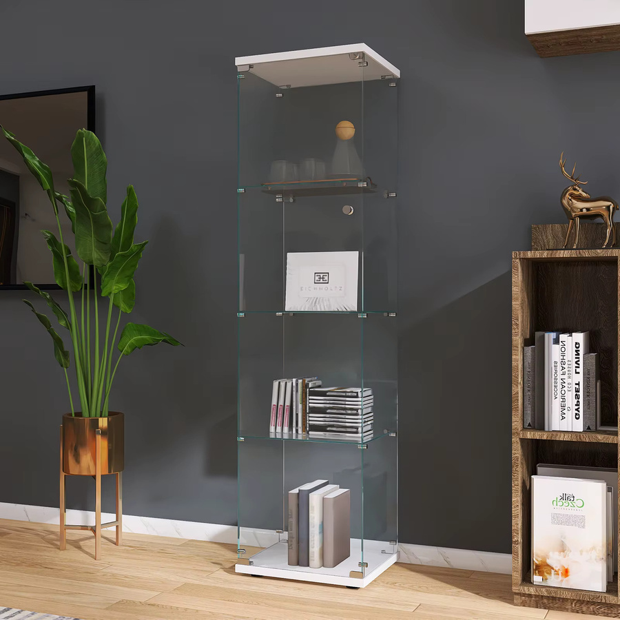 Rosahqnda Glasvitrine in Weiß mit 4 Regalen und Glastüren, bodenstehendes modernes Curio-Bücherregal für Wohnzimmer, Schlafzimmer oder Büro - Bild 4