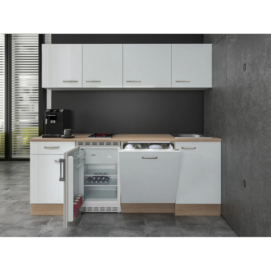 Flex-Well Exclusiv Büroküche Valero in Hochglanz Weiß und Sonoma Eiche, Höhe: 210 cm, Tiefe: 60 cm - Bild 2