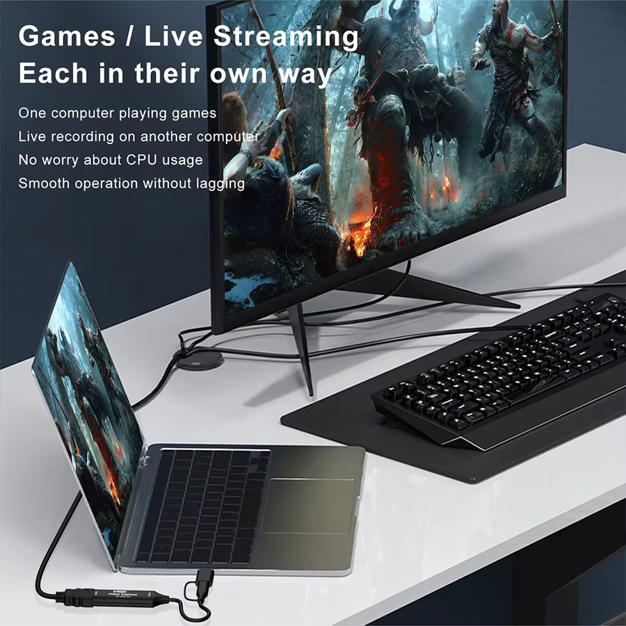 KOJESHUN USB Video Capture Karte 4K UHD HDMI Video Grabber für Live-Streaming und Aufnahmen in 1080P HD, kompatibel mit PS4, Xbox und Mobilgeräten, Schwarz/Grau - Bild 3