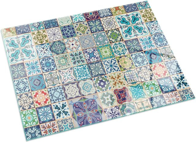 Tulup Glasplatte für Kamin mit Mosaikmuster in Blau, B/B/H: 120 x 80 cm - Bild 1