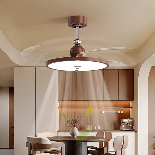 JIANKEXING LED Ventilatorlampe im antiken Stil mit warmweißem Licht, rund, Farbe: Braun/Holzoptik - Bild 1