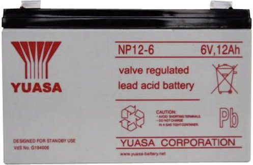 Yuasa NP12-6 Bleiakku 6V 12Ah Blei-Vlies AGM mit Flachstecker 6.35mm B/H/T: 15,1 x 9,8 x 5,0 cm - Bild 1