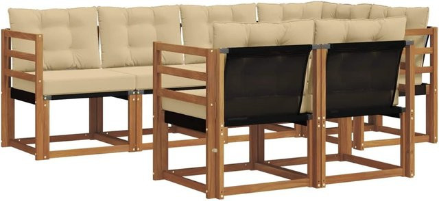 vidaXL Outdoor-Sofagarnitur 7-teilig aus Akazienholz mit Textilene und Kissen in Natur und Beige - Bild 1