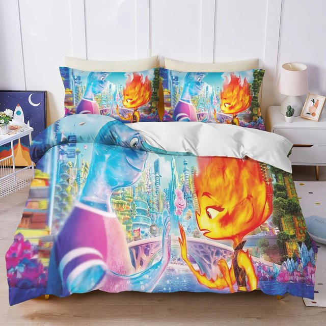 Elementar bedrucktes Schlafzimmer Bettwäscheset mit Cartoon-Motiv und Kissenbezug, Mehrfarbig, B/H: 180 x 210 cm - Bild 1