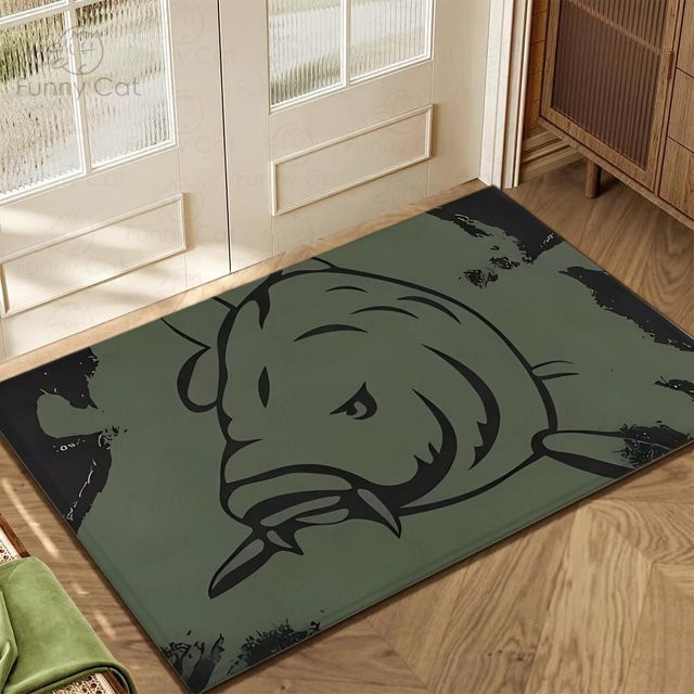 VIKAMA Lachs Fußmatte mit Fisch-Motiv, rutschfest und waschbar, grün, B/L: 80 cm, B/T: 50 cm - Bild 1