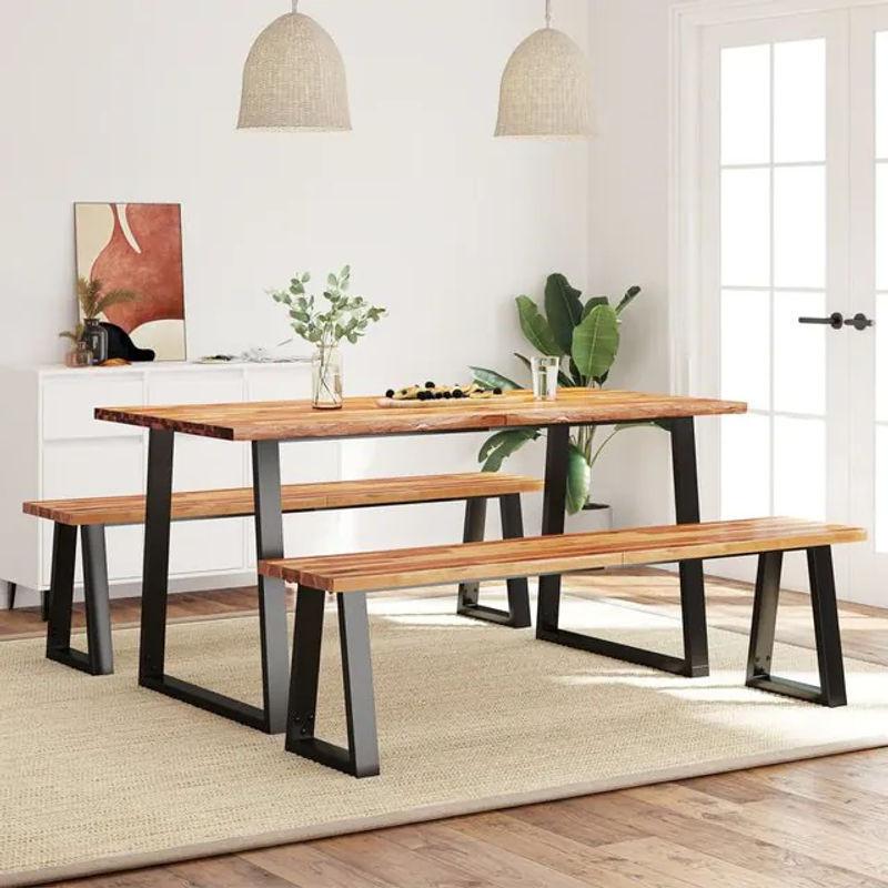 Vidaxl Essgruppe aus Akazie Massivholz und Stahl im Industrial Design, Farbe Braun - Bild 1