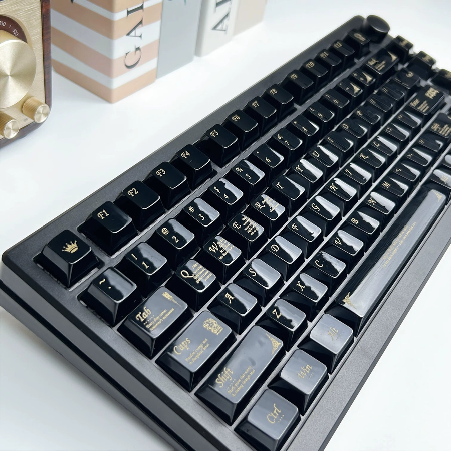 MAIMOOO Keramikstruktur-Tastenkappen im Kirschprofil aus PC in Schwarz-Gold für mechanische Tastaturen mit MX-Schaltern - Bild 5