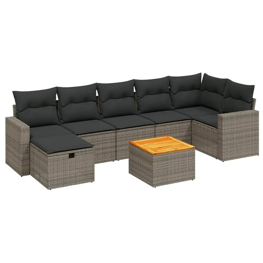vidaXL 8-teilige Garten-Sofagarnitur in L-Form mit Kissen, Grau, Poly-Rattan und Metallgestell - Bild 2