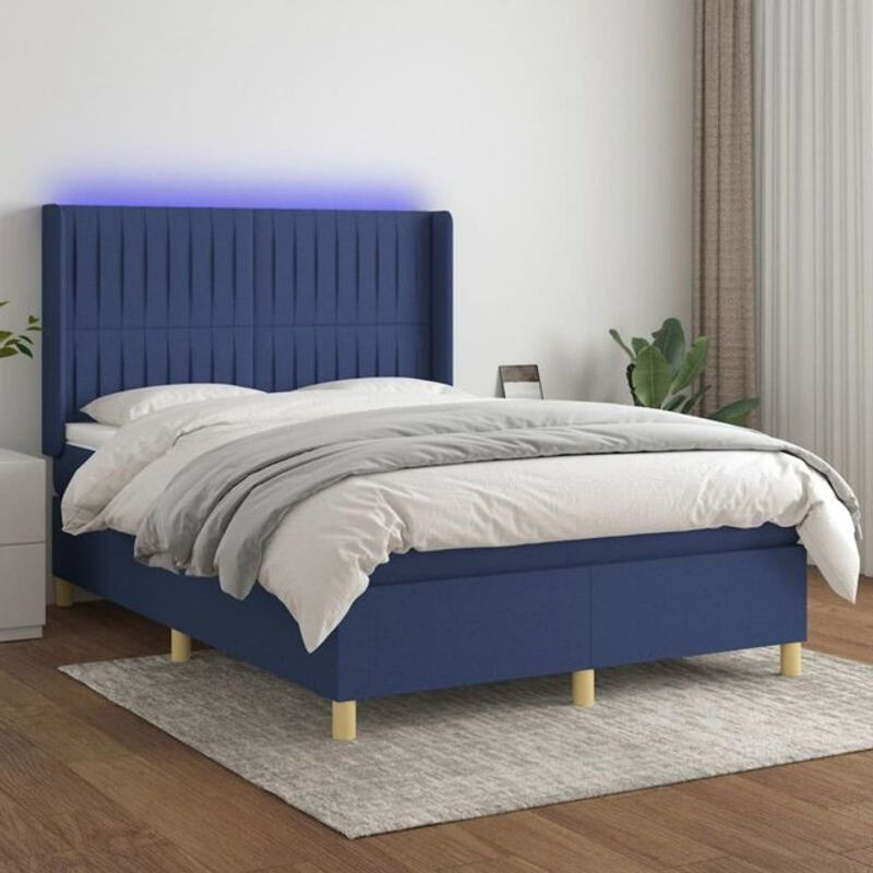vidaxl Boxspringbett mit Matratze in Blau aus Stoff, B/B: 140 x 200 cm - Bild 1