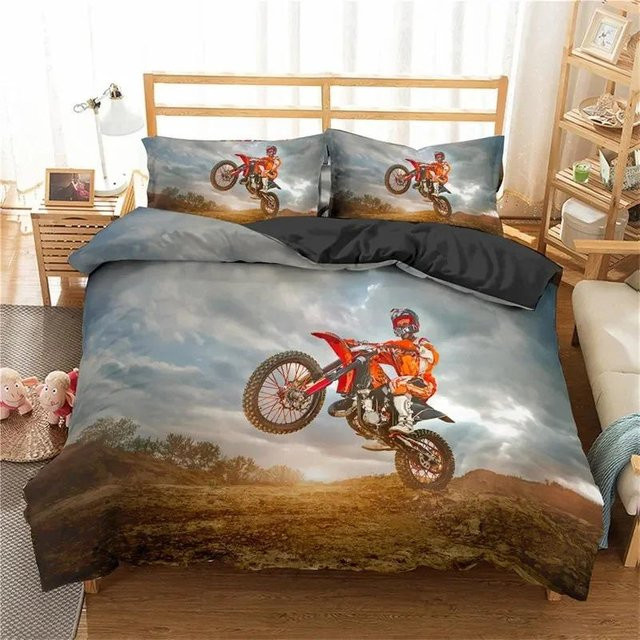 Motocross Bettwäsche-Set aus Mikrofaser mit 3D-Motiv für Jugendliche und Teenager, Binchi Outdoor Product, Mehrfarbig, B: 264 cm, H: 228 cm - Bild 1