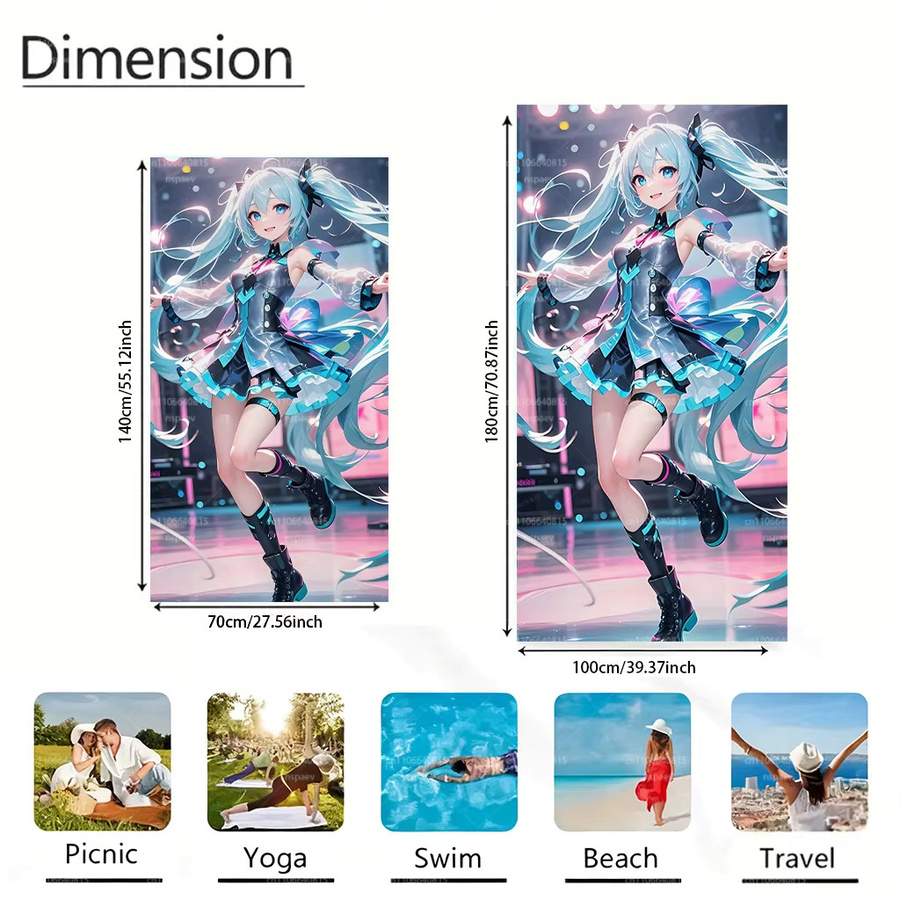 Hatsune Miku Strandtuch Bandai Concert Stage Light Background Vocaloid schnell trocknendes Polyester Pool-Badetuch multicolour - Bild 5