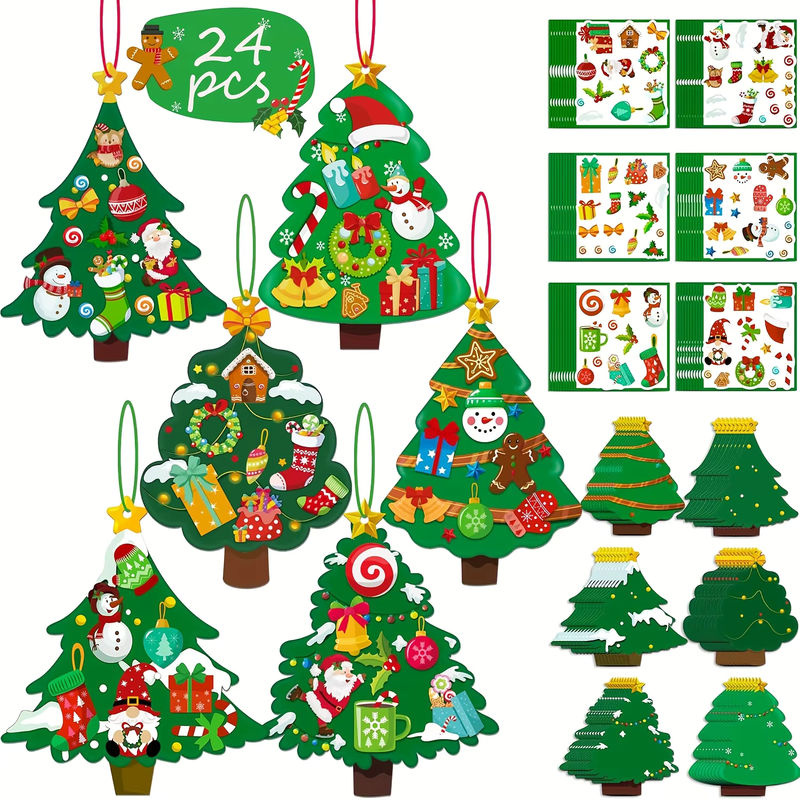 DUTRIEUX 24er-Set Weihnachtsbaumschmuck zum Basteln aus Filz und Holz mit Aufklebern, mehrfarbige Hängeornamente für Kinder und Weihnachtsdekoration - Bild 4