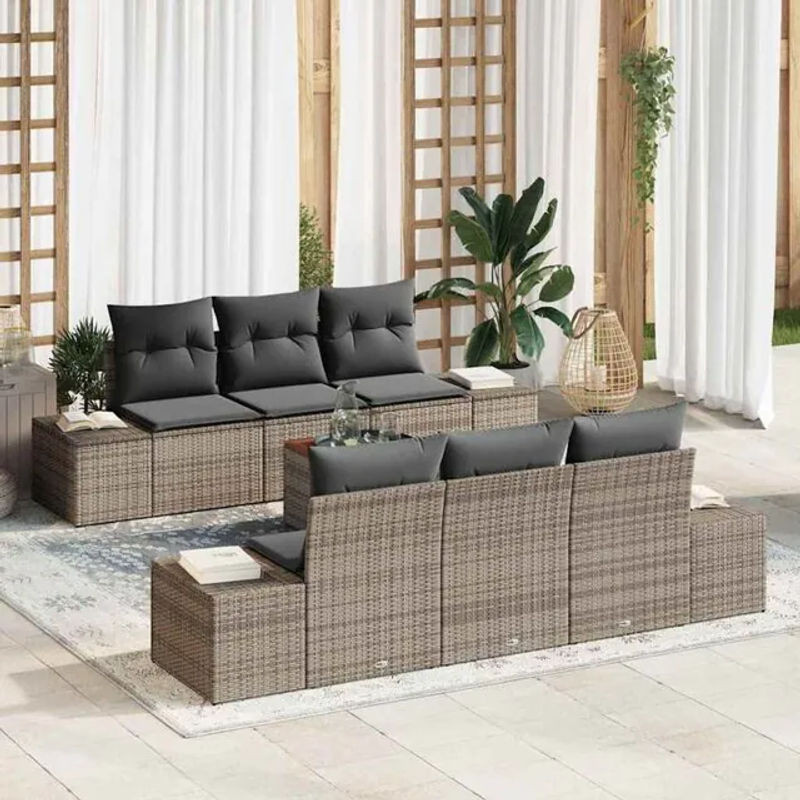 Vidaxl Garten-Sofa-Set aus 7 Teilen in Grau, modernes Polyrattan-Loungemöbel mit Akazien-Massivholz und Stahl - Bild 1
