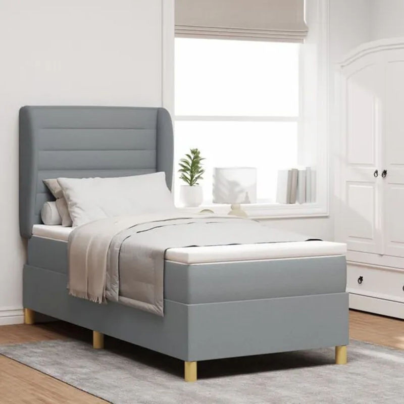 vidaXL Boxspringbett mit Matratze in Grau, modern und minimalistisch aus Stoff - Bild 1
