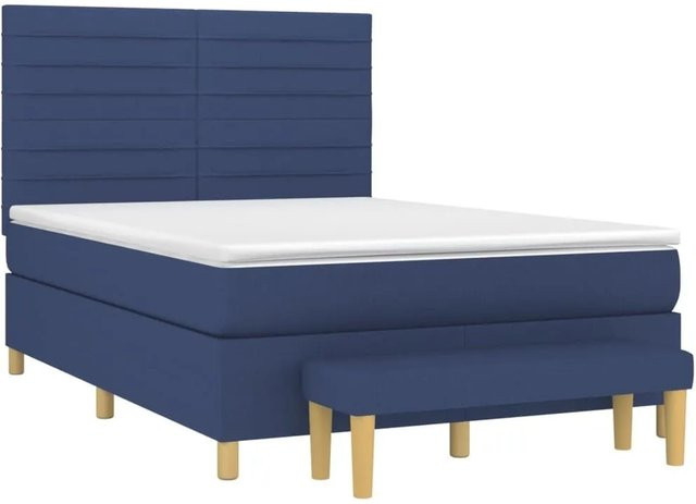vidaXL Boxspringbett Hybrid mit Matratze und Taschenfederkern, Blau/Weiß, Stoff, B/T/H: 140 x 200 x 50 cm - Bild 1