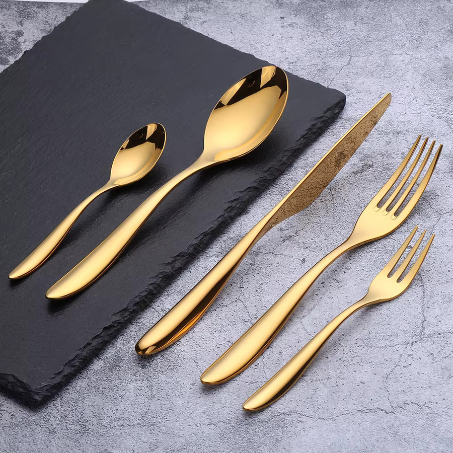 TD HOME Besteckset aus Edelstahl 304 in Gold, poliert, bestehend aus Messern, Gabeln, Löffeln und Teelöffeln - Bild 3