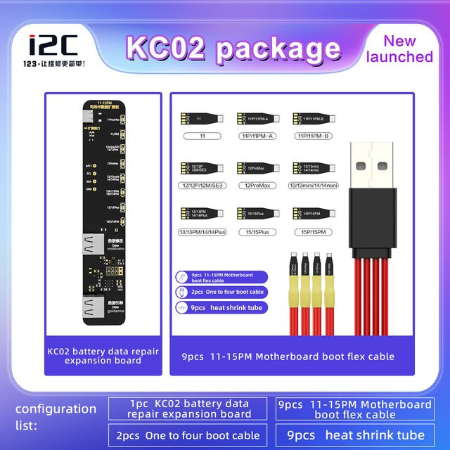 i2c kc02 Batterie-Erweiterungskarte für iPhone 11 bis 15 Pro Max in Schwarz - Bild 1
