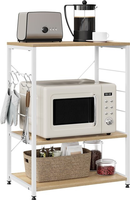 WOLTU Küchenregal als freistehender Mikrowellenhalter mit 3 Ablagen in Vintage-Optik, Aufbewahrungsorganisator für Küche und Wohnzimmer, Braun/Weiß - Bild 1