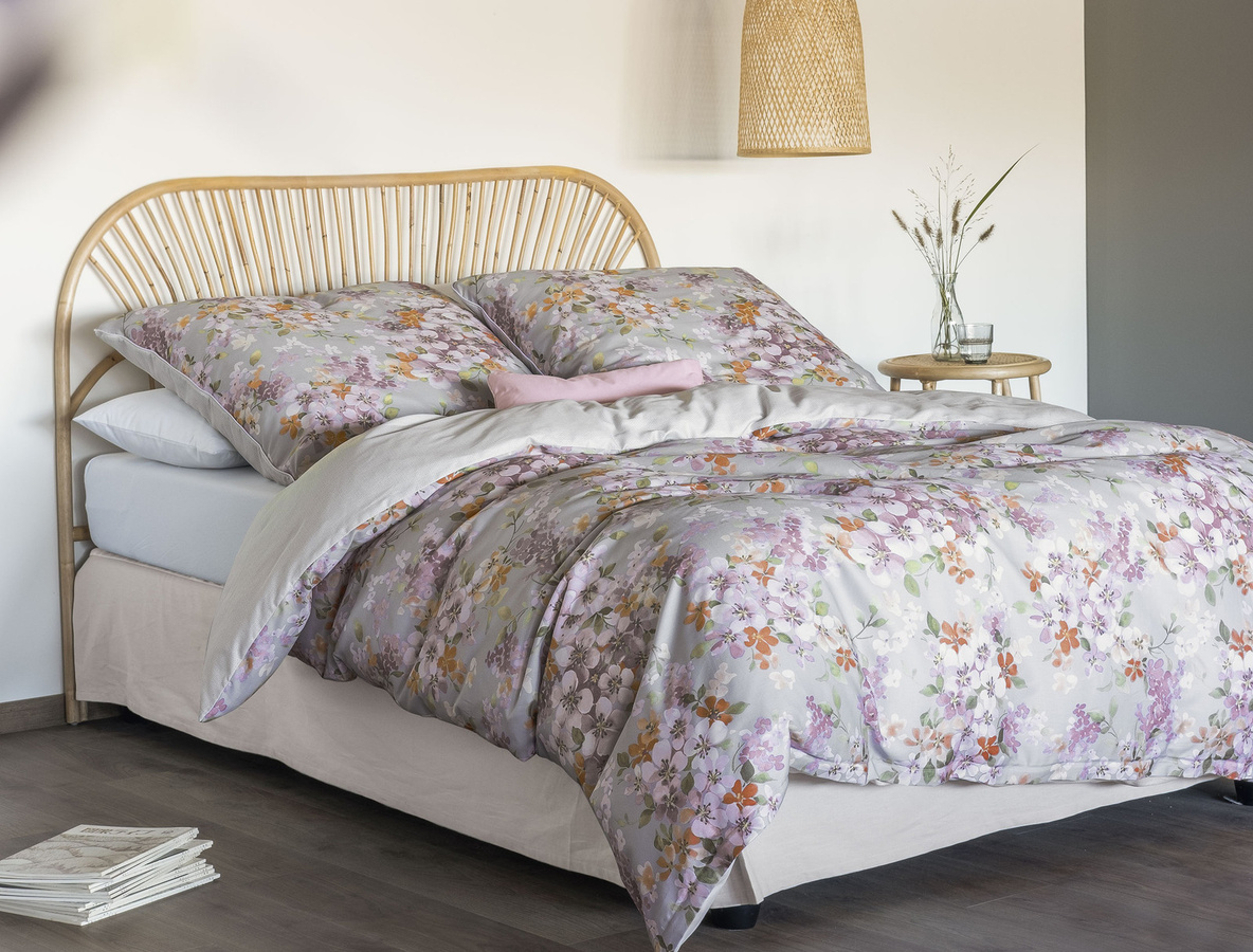 Irisette Crown Mako-Satin Bettwäsche Wende Blumen Grau Rosa B/H: 155 x 220 cm - Bild 1