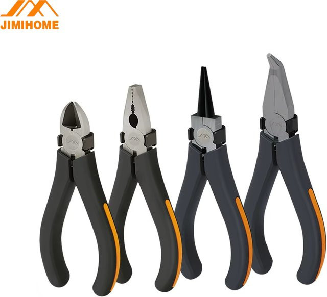 JIMIHOME Mini Zangen-Set für den Haushalt in Schwarz, bestehend aus Lineman, Diagonal-, Rund- und Spitzzange - Bild 1