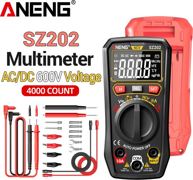 ANENG Digitales Multimeter mit 4000 Counts für AC/DC Spannung, Strom, Widerstand, Kapazität und NCV-Testfunktion in Rot und Schwarz - Bild 1