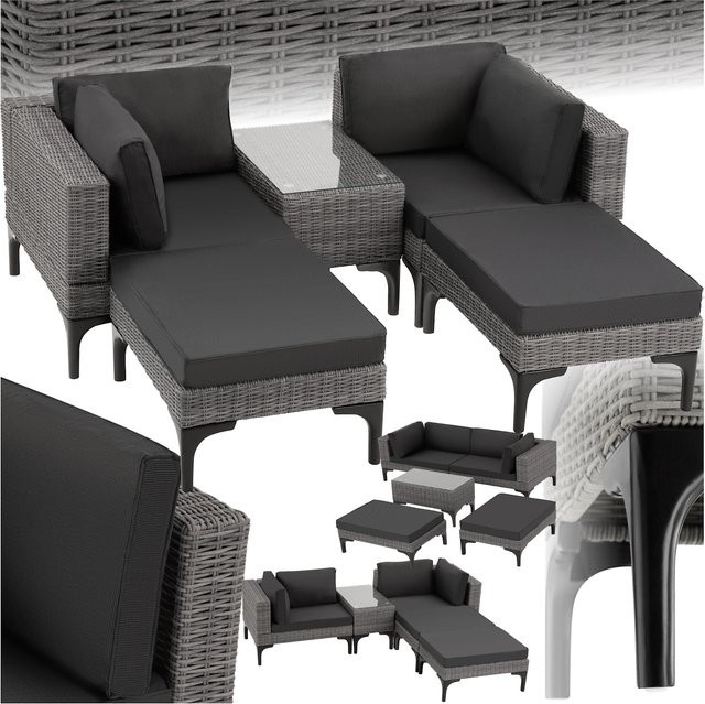tectake Bellaria L-Shape Aluminium Rattan Lounge Set in Grau mit Polstern, wetterfest und UV-beständig, B/T/H: 169,50 x 204 x 74 cm - Bild 1